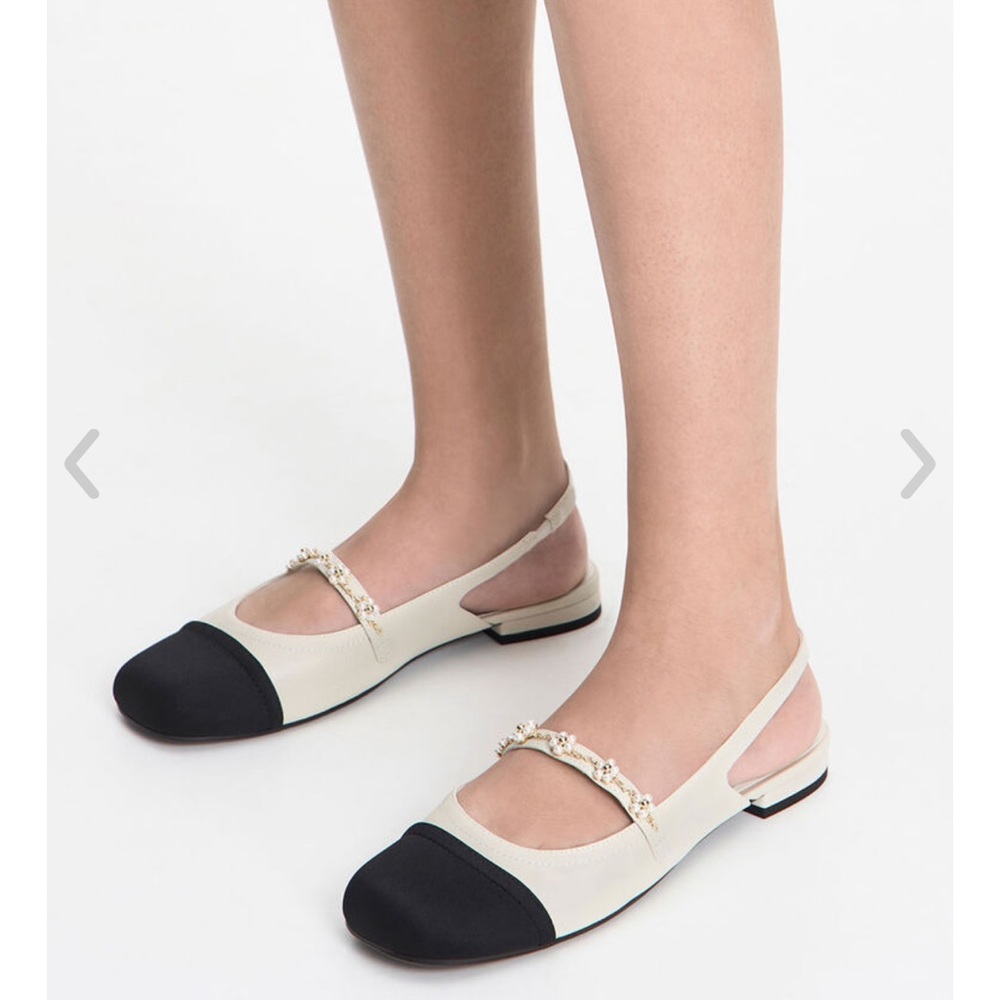 Beaded Flower Slingback Flats